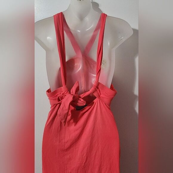 Athleta Bright Coral Knee Length Dress size LT - Picture 3 of 6